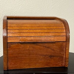 Vintage teak wood  tambor roll top recipe box